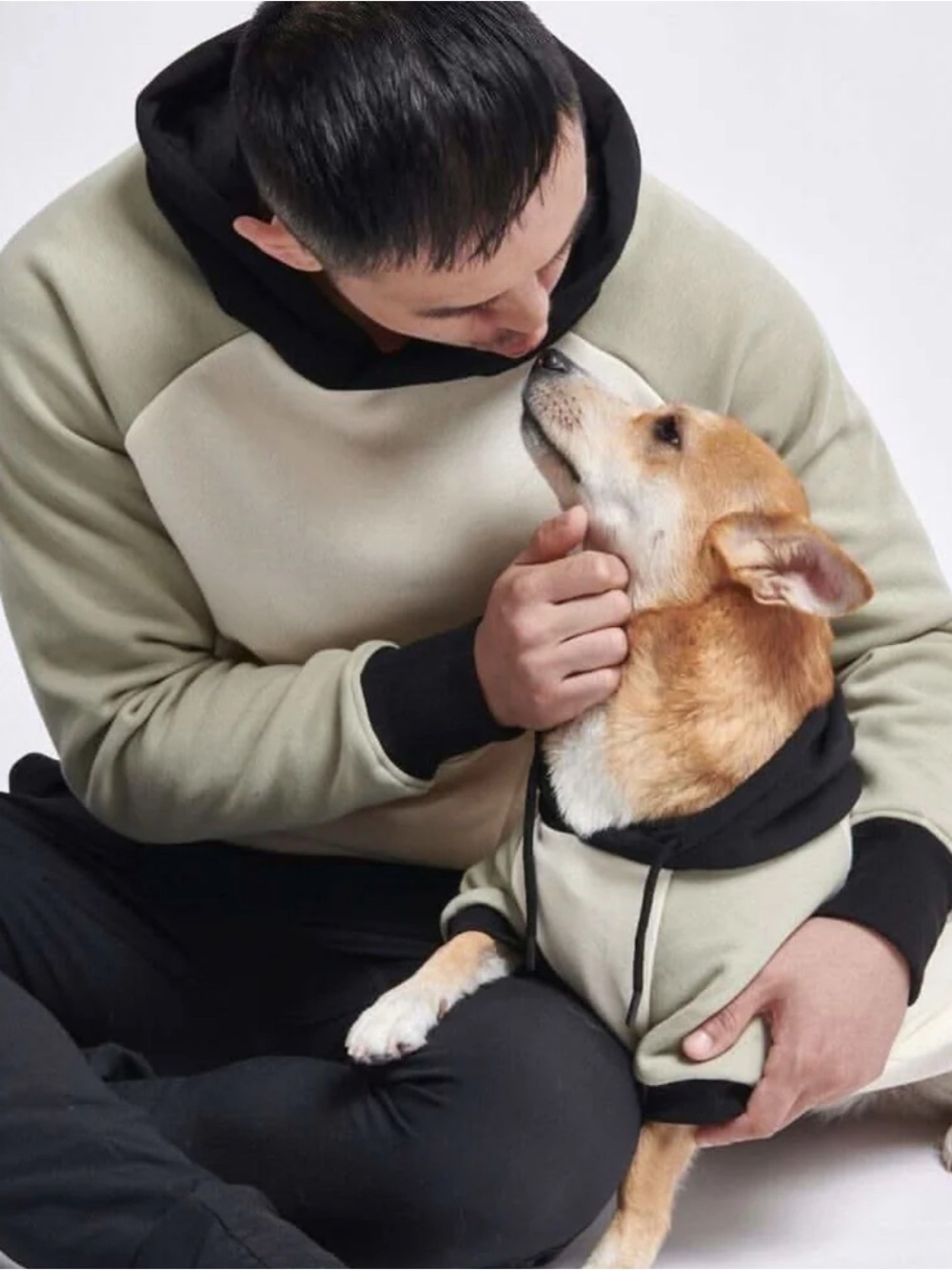 Matching Beige & Black Hoodie Set (Human + Dog)